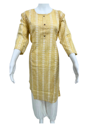 Pure Cotton Yellow Printed Straight Kurti and Pant set For Women