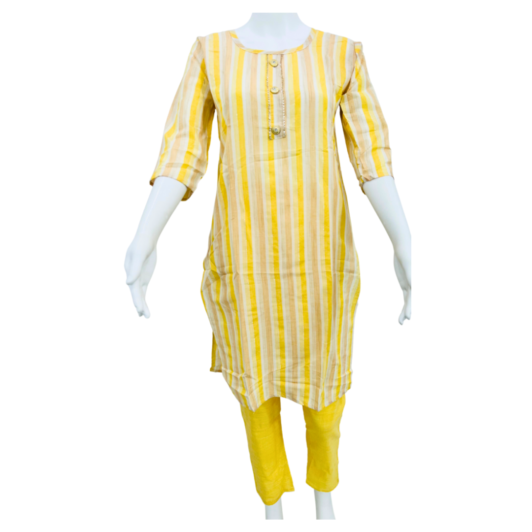Women's Rayon Checked Embroidered Straight Kurta and Pant Set - Image 2