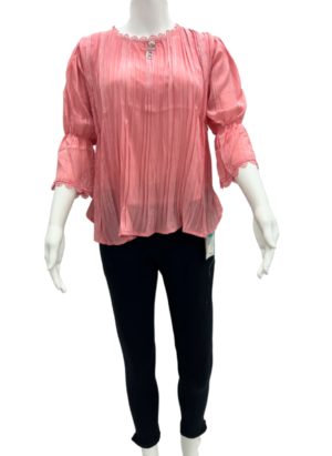 Classic Pink Floral Box plate Neck Design top For Girls (only top)