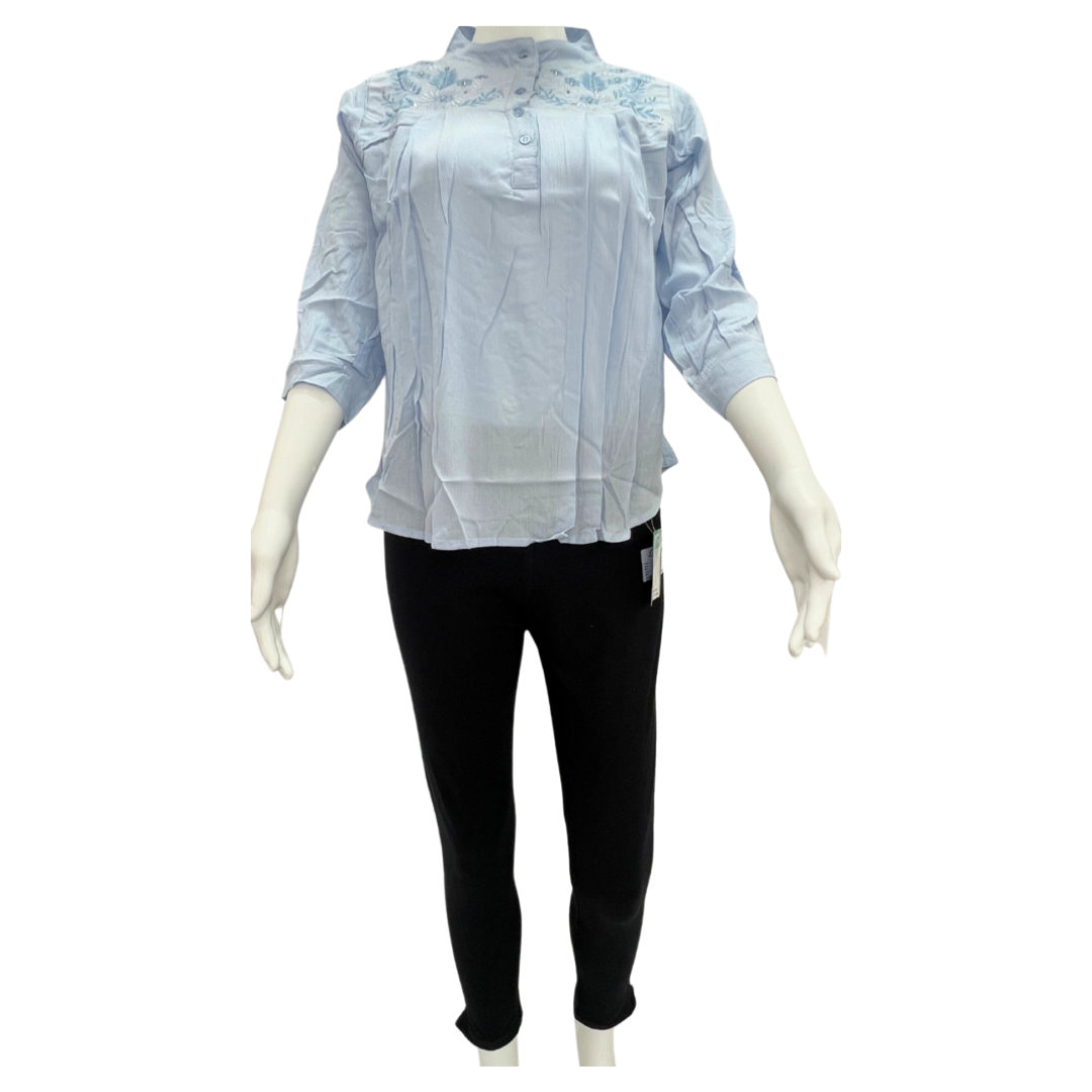 Women Rayon Neck Embroidery Stylish Top