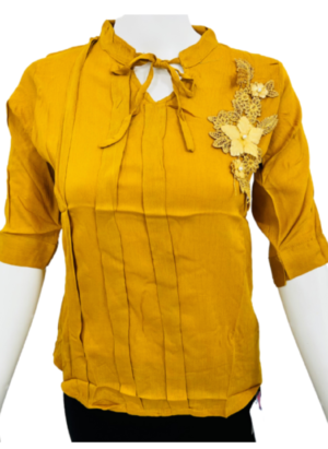 Women Closed Neck Top with Front Embroidery