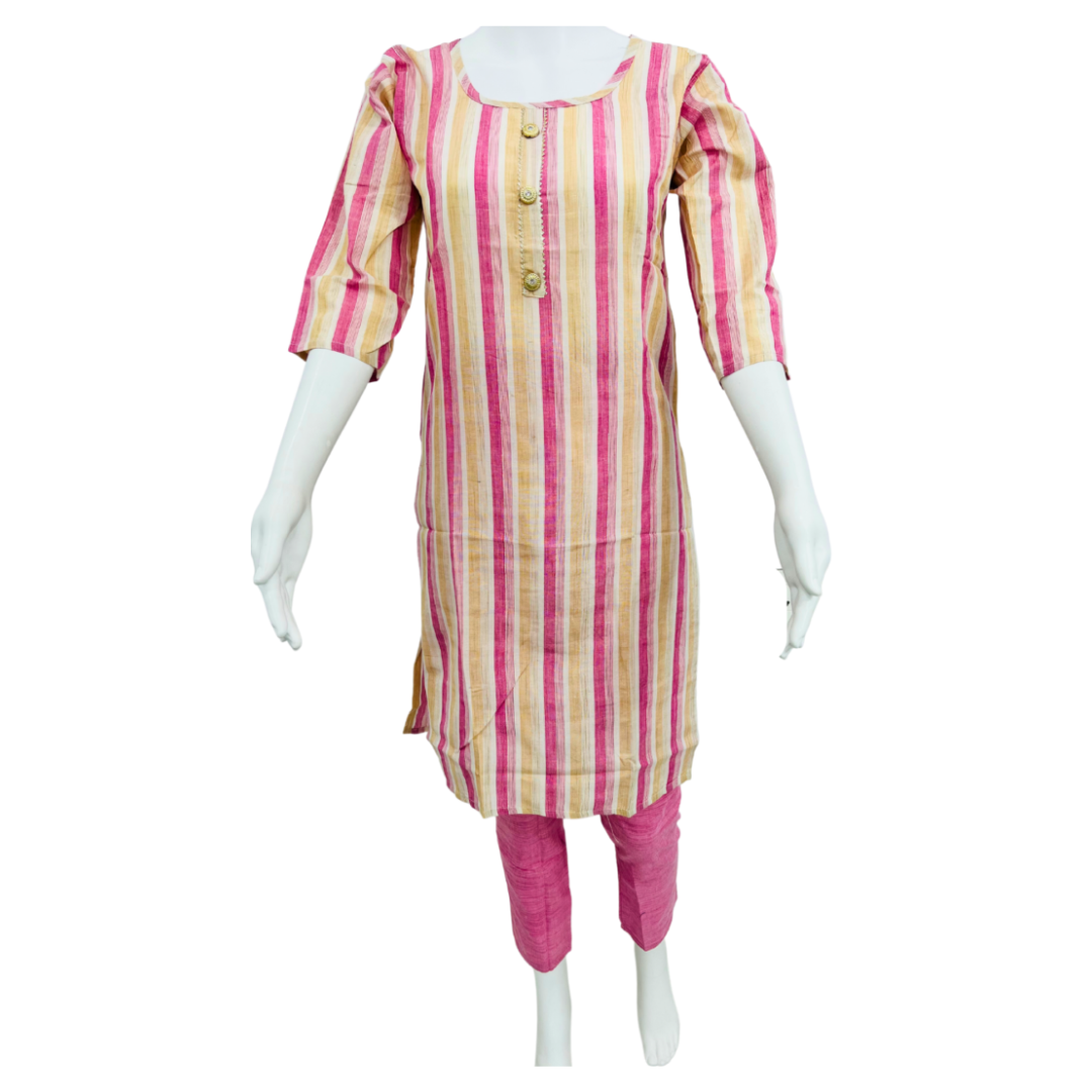 Women's Rayon Checked Embroidered Straight Kurta and Pant Set