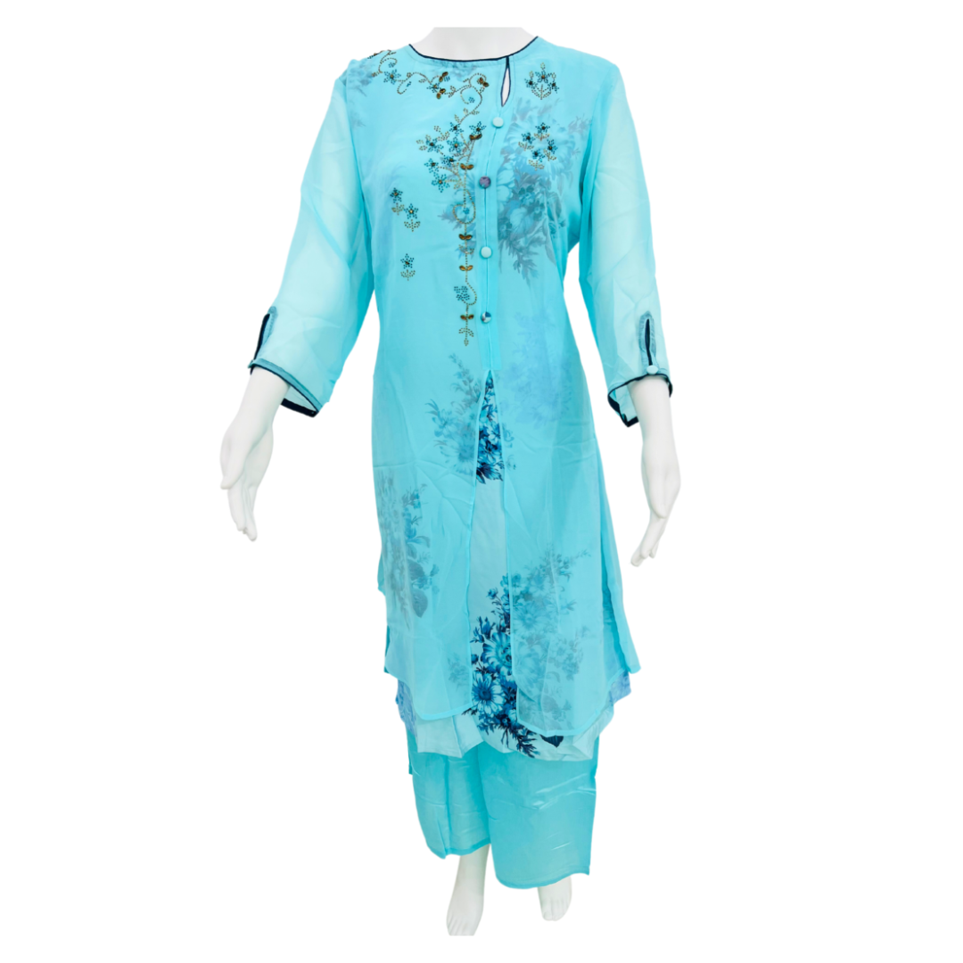 Georgette Embroidered Worked Straight Kurta with Pant