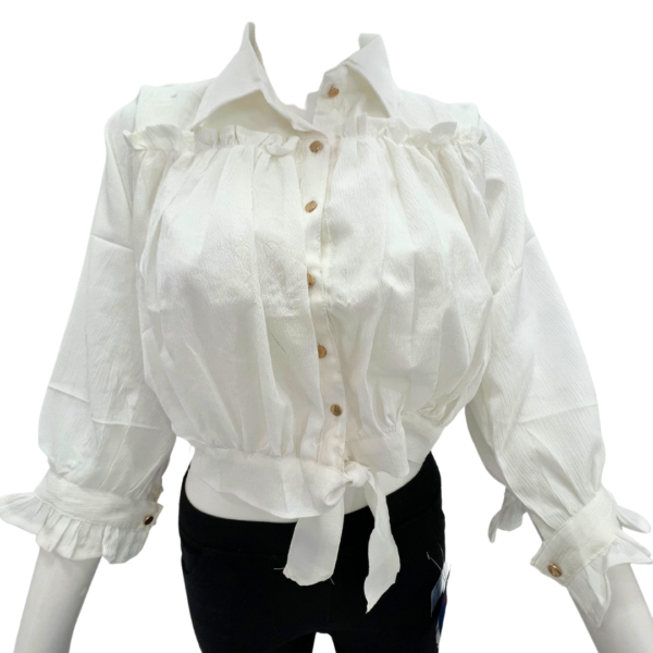 Shirt Style White Tunic Top for Women - Image 2