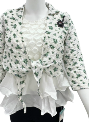 Designer White Top With Floral Printed Shrugs