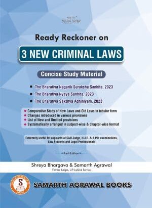 Samarth Agrawal Ready Reckoner on 3 New Criminal Laws Useful for Civil Judge HJS APO| By Samarth Agarwal & Shreya Bhargava| English| Paperback
